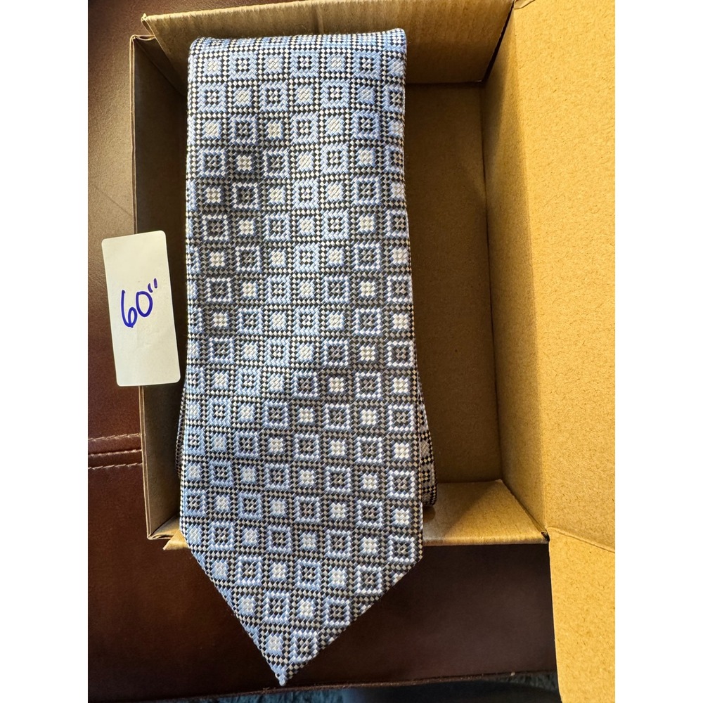 Joseph Abboud Silk Necktie Blue Gray Geometric Pattern Business 60 inch